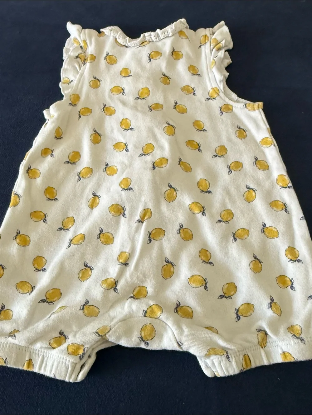 Little Me White Romper Yellow Lemon Print Ruffles 100% Cotton